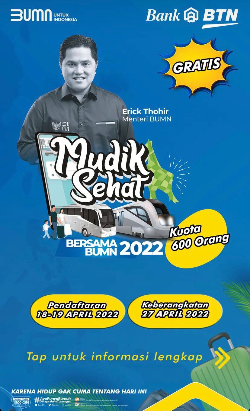 Bank BTN (BBTN) Berangkatkan 600 Pemudik Gratis, Cek Ini Syaratnya