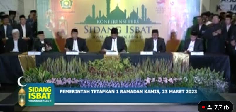 Menteri Agama Yaqut Cholil Qoumas mengumumkan hasil sidang Isbat, awal puasa Ramadan 2023 jatuh pada Kamis, 23 Maret 2023. dok. Kemenag. Info Publik. Sidang Isbat, Pemerintah Tetapkan Awal Puasa 2023 Jatuh pada Kamis 23 Maret