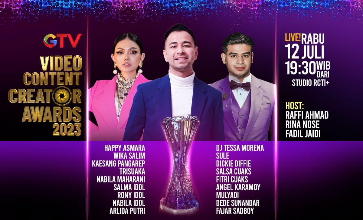Malam puncak VIDEO CONTENT CREATOR AWARDS 2023 akan digelar pada Rabu, 12 Juli 2023. Acara yang disiarkan pada pukul 19.30 WIB, langsung dari studio RCTI+. dok. ist. Malam Ini! Video Content Creator Awards 2023 Hadirkan Sederet Artis dan Kreator Ternama