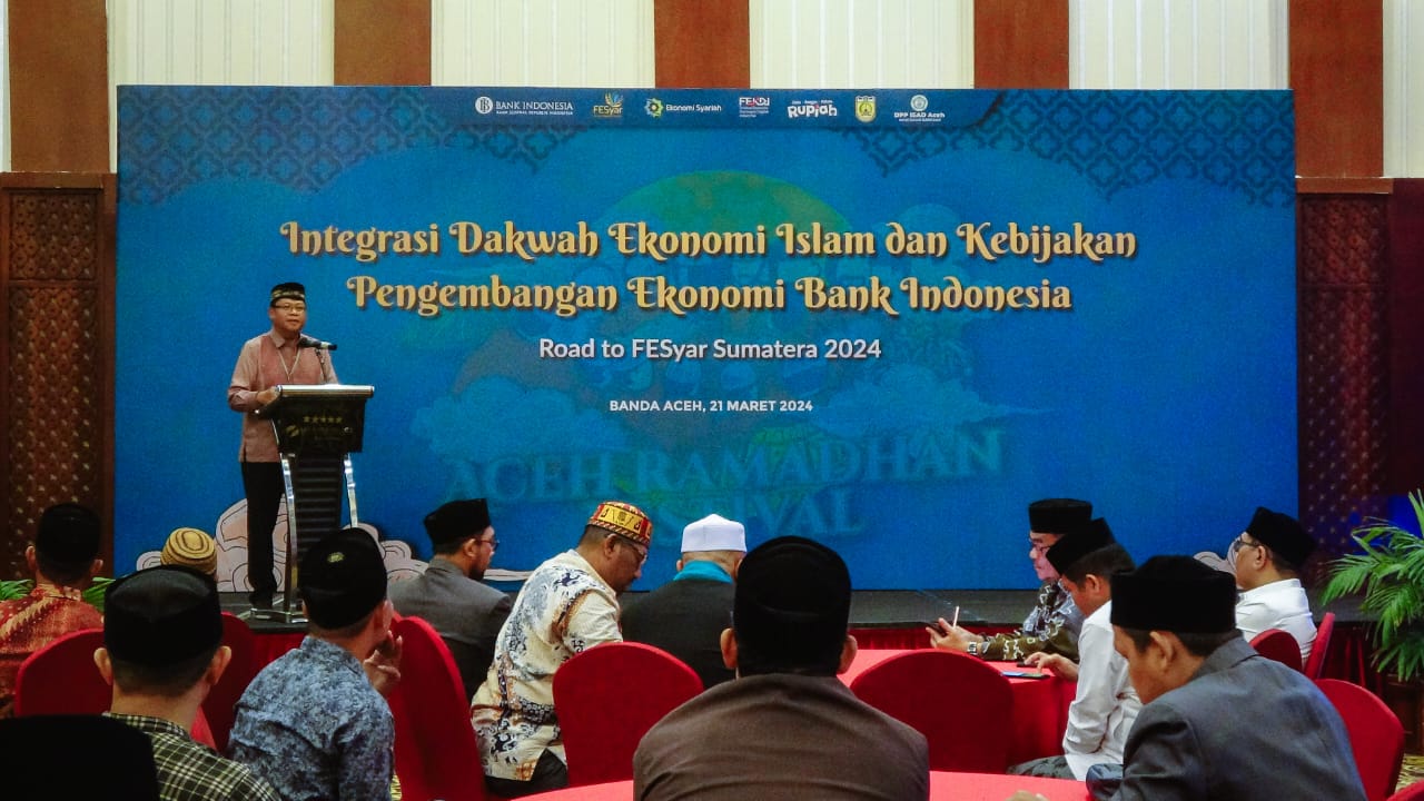 Kegiatan integrasi dakwah ekonomi Islam dan kebijakan pengembangan ekonomi Bank Indonesia di Banda Aceh. dok. Info Publik. Dukung Pengembangan Ekonomi Syariah di Aceh, BI Gandeng Ulama