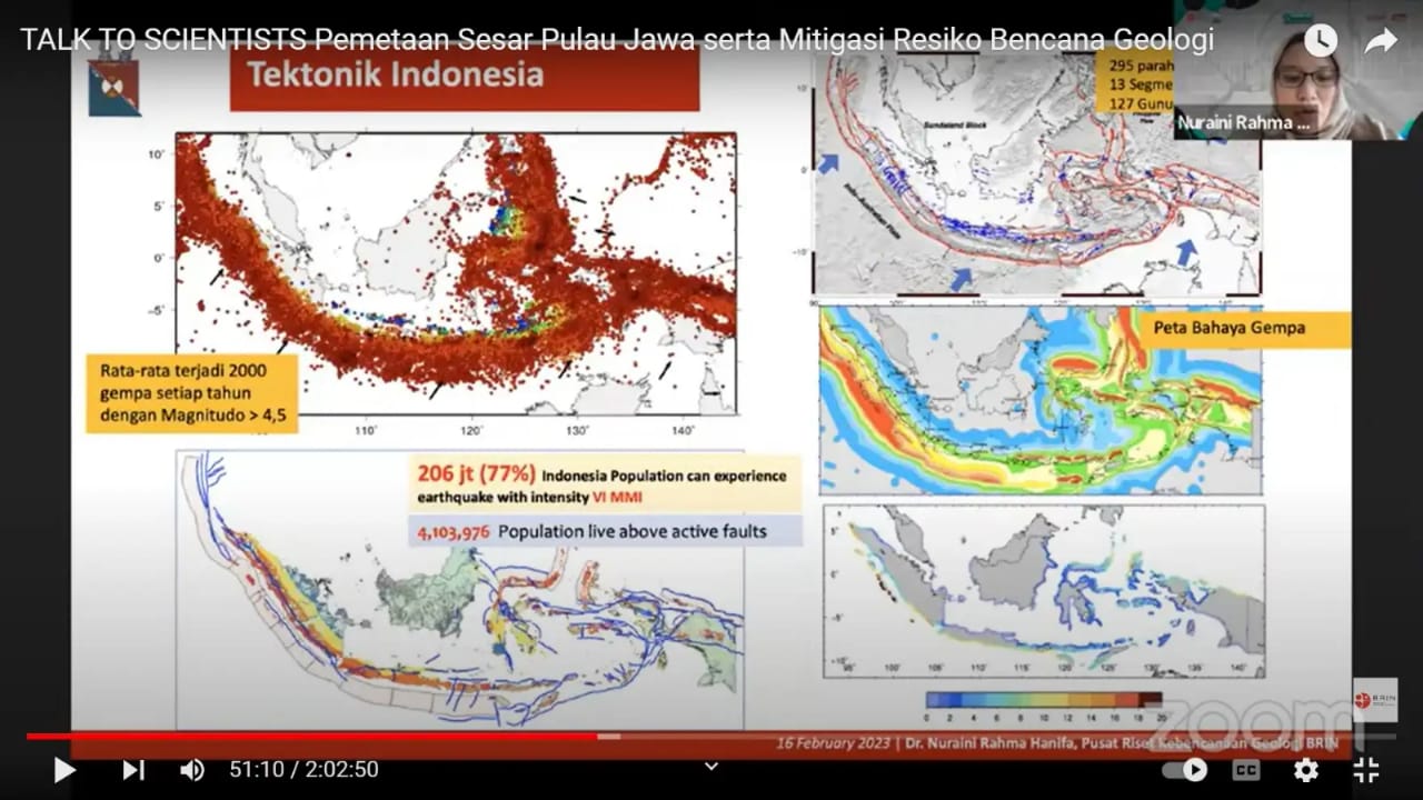 Peneliti Pusat Riset Kebencanaan Geologi BRIN, Nuraini Rahma Hanifa, mencatat ada 295 titik patahan aktif di Pulau Jawa. dok. BRIN. BRIN Mendata, Terdapat 295 Patahan Aktif di Pulau Jawa