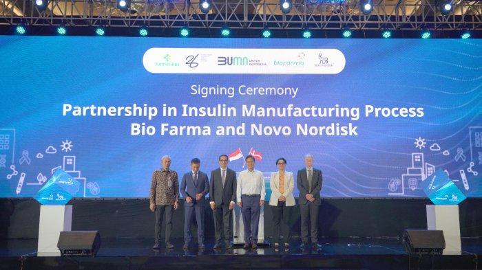 Novo Nordisk Indonesia dan Bio Farma, mengumumkan penandatanganan nota kesepahaman (MoU) untuk bekerja sama dalam proses produksi obat diabetes di Indonesia. dok. Bio Farma. Tribunnews. Kabar Baik, Novo Nordisk-Bio Farma Bermitra Memproduksi Insulin Lokal