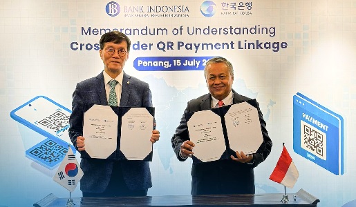 Bank Indonesia (BI) memperluas kerja sama dengan Bank of Korea (BoK) melalui penandatanganan Nota Kesepahaman (NK) terkait pembayaran berbasis QR code. Indonesia dan Korea Hubungkan Pembayaran Antarnegara Berbasis QR Code