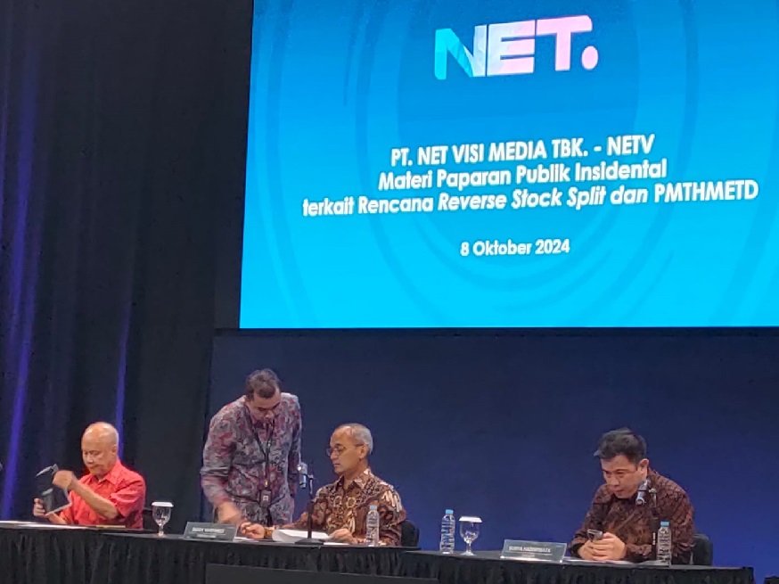 Manajemen PT Net Visi Media Tbk (NETV) ketika paparan kinerja usai RUPSLB. Sah! FILM Jadi Pengendali Baru NETV, Bakal Geber Dua Aksi Ini