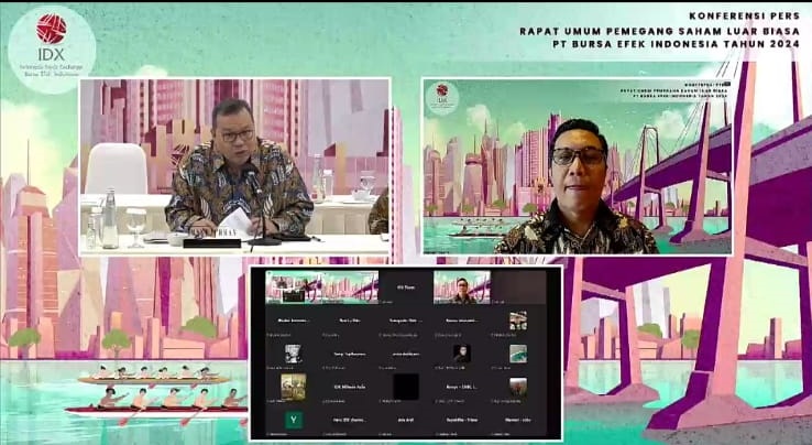 Direksi BEI ketika jumpa pers secara virtual usai RUPSLB Rabu (23/10). Gelar RUPSLB, BEI Siap Dukung Program Kerja Pemerintah Baru