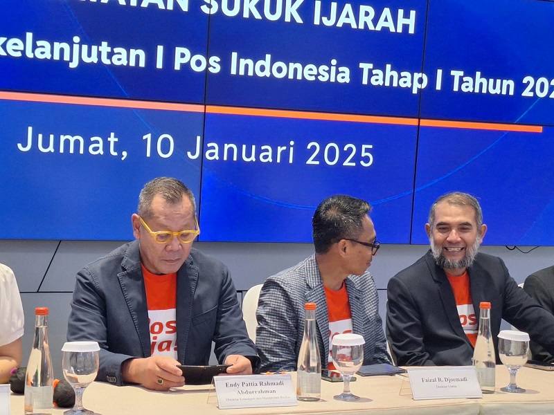 Manajemen PT Pos Indonesia ketika menggelar paparan ke media PT Pos Terbitkan Sukuk Ijarah Rp1T, Buat Modal Kerja