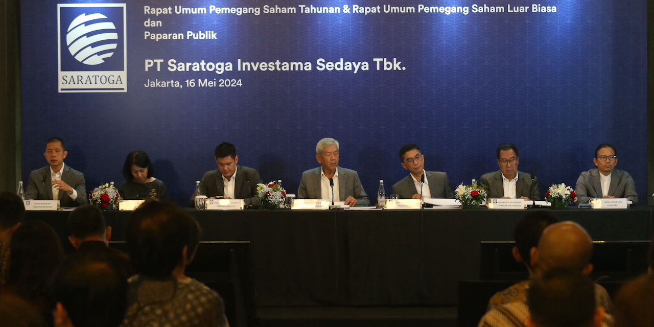 Pengurus Saratoga kala menjelaskan kondisi perseroan dalam RUPS Tahunan tahun buku 2023. FOTO - ISTIMEWA Akumulasi, Cucu Pendiri Astra Gulung Ratusan Ribu Saham SRTGĀ