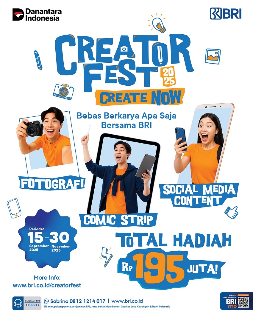 Menyambut Hari Ulang Tahun ke-130 yang jatuh pada 16 Desember 2025, PT Bank Rakyat Indonesia (Persero) Tbk meluncurkan program kreatif berskala nasional bertajuk “BRI Creator Fest 2025.” Hadirkan Creator Fest 2025, BRI Siapkan Wadah Kreativitas Masyarakat