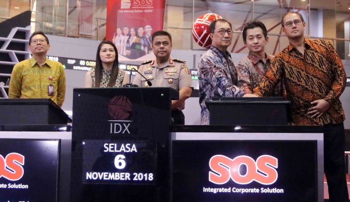 Pengurus Shield On Service kala mengikuti seremoni pencatatan perdana saham perseroan di Bursa Efek Indonesia. FOTO - ISTIMEWA Induk Asal Jepang Perdana Borong 36 Juta Saham SOSS