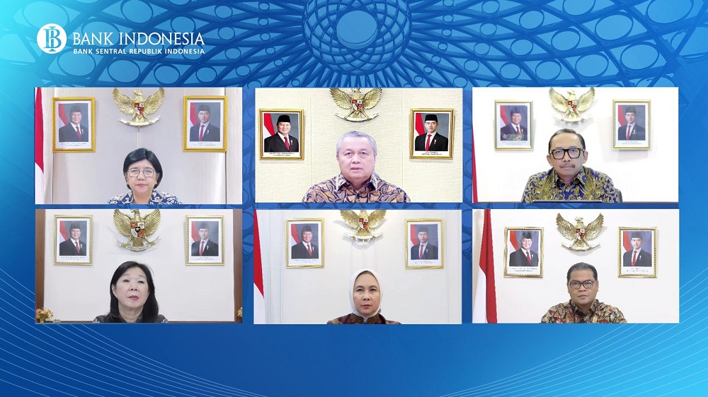 Dewan Gubernur Bank Indonesia, ketika jumpa pers secara virtual. BI Putuskan Tahan Suku Bunga Acuan di 4,75 Persen