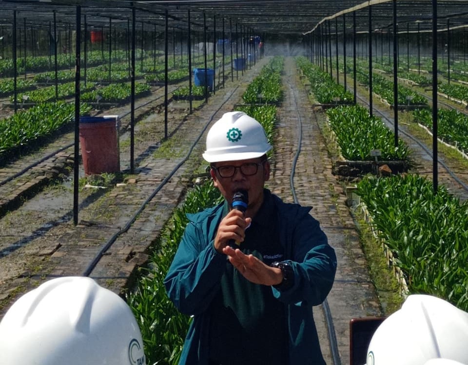 Direktur Astra Agro lestari (AALI) saat memberikan sambutan di area pembibitan variates pohon kelapa sawit. DOK/ISTIMEWA Ini 3 Strategi Astra Agro Perkuat Daya Saing Sawit Nasional