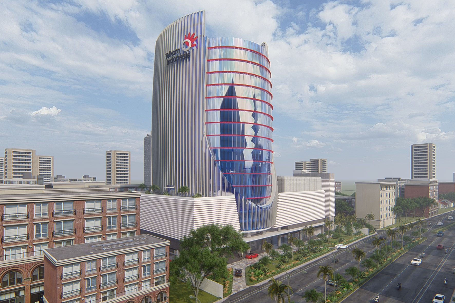 Penampakan perwajahan maket pembangunan gedung baru Telkom. FOTO - ISTIMEWA Laba dan Pendapatan TLKM Kompak Melorot