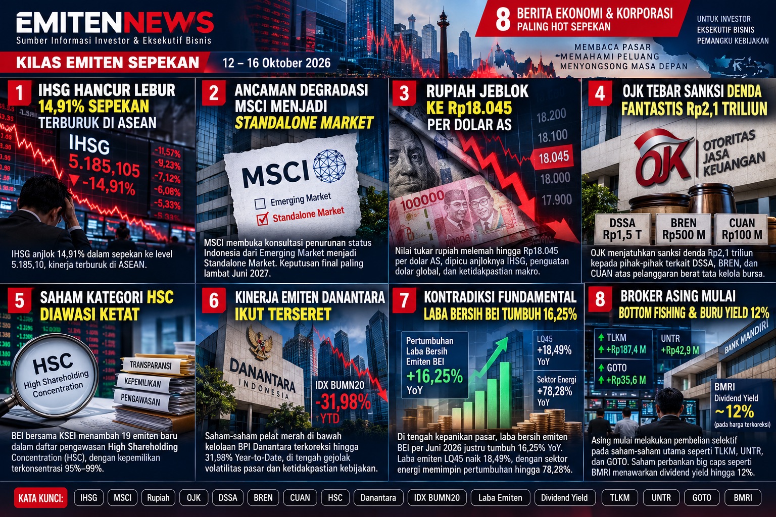 Kilasan: IHSG Ambles 14,91%, MSCI Ancam Kasta Bursa, Rupiah Letoy
