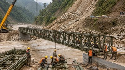 रसुवासहित क्षतिग्रस्त सडक खुलाउन तत्काल बेलिब्रिज जडान गरिँदै